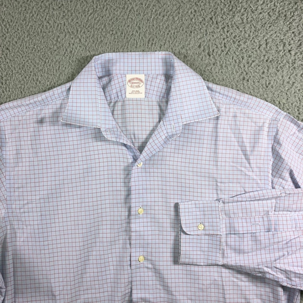 Brooks Brothers Makers Shirt Men 2XL Check Windowpane Button Up Long Sleeve